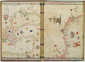 Ms Ital 550.0.3.15 fol.4v-5r Kaart van de Oostelijke Middellandse Zeekust en Eilanden, uit de 